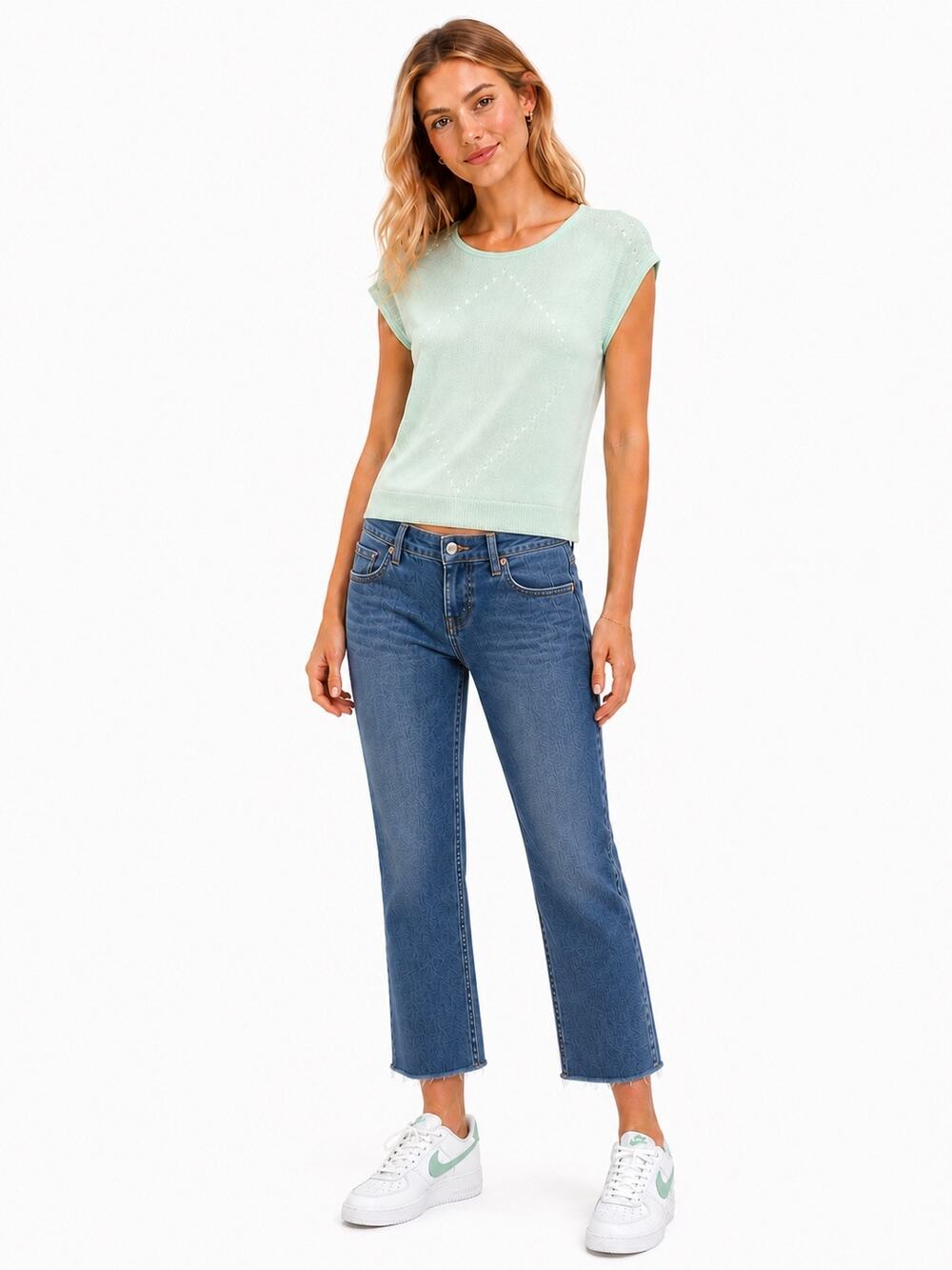 Evolution by Cyrus Lightweight Sheer Knit Shirt Women's Size S Green Sleeveless